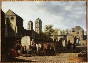 Fuente pública e iglesia de San Gereón en Colonia, hacia 1670 (óleo sobre madera) de Gerrit Adriaensz Berckheyde