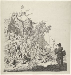 Grupo de gitanos en una posada con palomar de Gerrit Adriaensz. de Heer