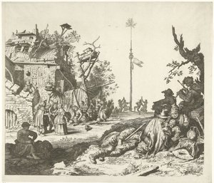 Familia gitana descansando frente a una posada en ruinas de Gerrit Adriaensz. de Heer