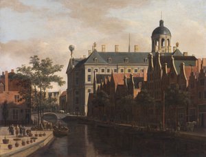 Holandés: Amsterdam, el Mercado de las Flores al Ayuntamiento visto El Nieuwezijds Voorburgwal con el Mercado de las Flores y los Árboles en Amsterdam