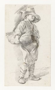Joven de pie con un sombrero grande, con una canasta debajo del brazo de Gerrit Berckheyde