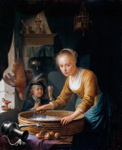 Chica picando cebollas de Gerrit Dou