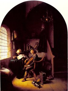 Joven violinista sentado en su estudio de Gerrit Dou