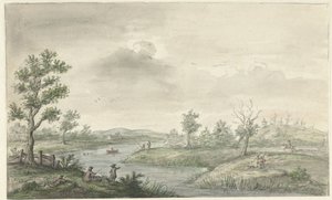Paisaje con río serpenteante y pescadores de Gerrit Grasdorp (possibly)