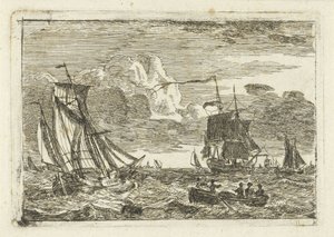 Varios veleros y una balandra en el mar de Gerrit Groenewegen