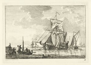 Cuatro veleros en aguas tranquilas Varios barcos en el agua (título de la serie) de Gerrit Groenewegen