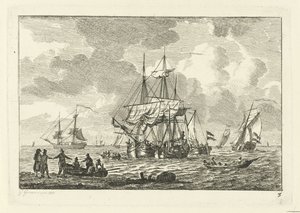 Seascape con tres maestros Varios barcos en el agua (título de la serie) de Gerrit Groenewegen
