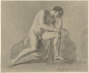 Hombre desnudo sentado, con la cabeza apoyada en el brazo izquierdo de Gerrit Jan Michaëlis