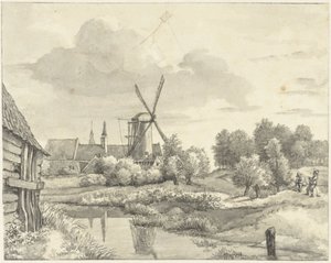 Dos niños con una cometa en Wal van Haarlem de Gerrit Lamberts