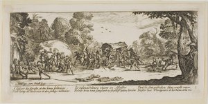 Ataque a un carruaje, lámina ocho de Las grandes miserias de la guerra de Gerrit Lucasz van Schagen