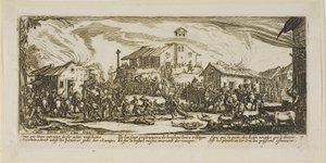Saqueo e incendio de un pueblo, lámina siete de Las grandes miserias de la guerra de Gerrit Lucasz van Schagen
