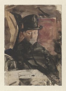 Hombre sentado con sombrero de copa en un café de Gerrit Willem Dijsselhof