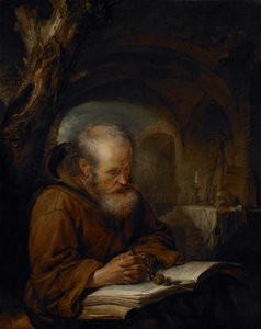 Un ermitaño rezando, 1670 de Gerrit Dou
