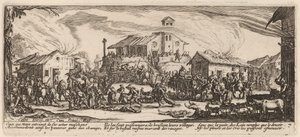 Saqueo e incendio de una aldea de Gerrit van Schagen after Jacques Callot