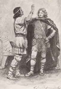 Ilustración para La historia de Hereward, el campeón de Inglaterra (litografía) de Gertrude E. Demain (after) Hammond