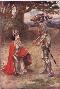 El Caballero de la Cruz Roja fue completamente vencido, Historias de la Reina de las Hadas publicadas por George Harrap and Company de Gertrude E. Demain (after) Hammond