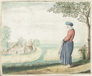 Mujer campesina en un paisaje de Gesina ter Borch (signed by artist)