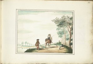 Caballero y dama a caballo y un peatón en un paisaje de Gesina ter Borch (signed by artist)