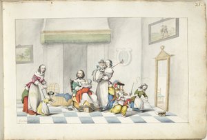 Habitación infantil con tres mujeres y niños.