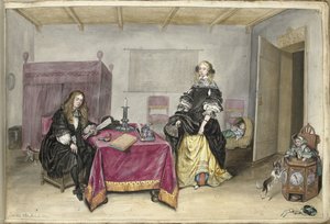 Sijbrant Schellinger y Jenneken ter Borch con dos niños en un interior