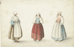 Tres mujeres de pie de Gesina ter Borch