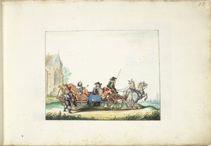 Niño mendigando por el carruaje de una pareja elegante de Gesina ter Borch
