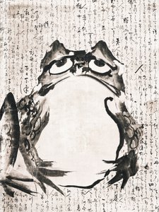 Rana japonesa (finales del siglo XVIII - siglo XIX). Obra antigua en tinta y color sobre papel de Getsuju