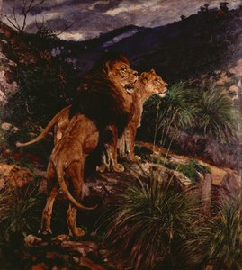 Leones acechando de Geza Vastagh