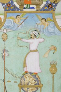 Detalle del retrato alegórico de Jahangir (acuarela opaca y oro sobre papel)