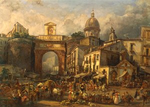 Italia, Nápoles, Mercado en Porta Capuana por Giacinto Gigante de Giacinto Gigante