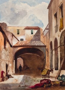 Pasaje y calle con figuras, con adiciones de un alumno de Borbone, posiblemente el Príncipe Alfonso María di Borbone (1841-1934), 1853 de Giacinto Gigante