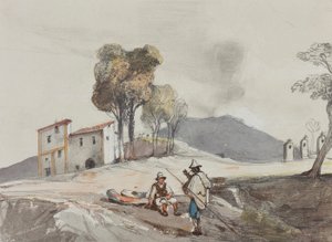 Pastores con el Vesubio en la distancia, con adiciones de un alumno de Borbone de Giacinto Gigante