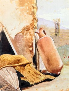 Naturaleza muerta con jarra y paisaje