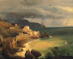 Tormenta en la costa de Amalfi y el Golfo de Nápoles por Giacinto Gigante, Italia de Giacinto Gigante