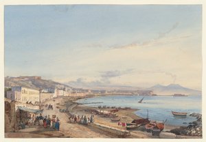 Vista de Nápoles y el Vesubio desde Posillipo, una de las cuatro pequeñas vistas de Nápoles de un «Album Amicorum» de Giacinto Gigante