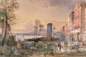 Vista de Nápoles desde Marinella, por Giacinto Gigante (1806-1876), lápiz, acuarela y cerusa (blanco de plomo) sobre papel, Italia de Giacinto Gigante