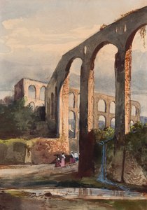 Mujeres bajo el acueducto romano en Maddaloni, con adiciones de un alumno de Borbone, posiblemente la Princesa Maria Annunziata di Borbone (1843-1871)