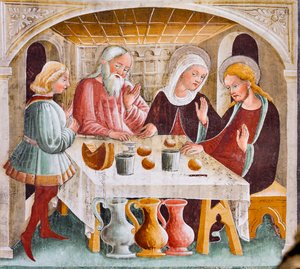 Bodas de Caná, detalle de la Vida de Jesús de Giacomo Borlone de Buschis