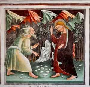 Tentaciones de Jesús, detalle de la Vida de Jesús de Giacomo Borlone de Buschis