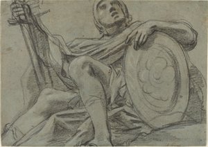 Guerrero sentado con una espada y un escudo (recto) de Giacomo Cavedone