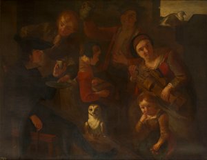 Campesinos con una lechuza común de Giacomo Francesco Cipper