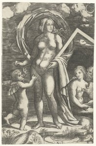 Venus con gancho de dibujo y pareja de Cupido y amor