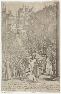 Optocht van muzikanten voor Dogepaleis Hábitos de hombres y mujeres venecianos con la procesión de la Ser.ma Signoria y otros detalles, es decir, triunfos, fiestas y ceremonias públicas de la noble ciudad de Venecia de Giacomo Franco