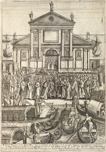 El Dux y su séquito escuchan las vísperas de Navidad en la iglesia de San Giorgio Maggiore de Venecia. de Giacomo Franco