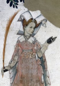 Representación de los marqueses de Saluzzo y sus esposas como héroes y heroínas históricos y mitológicos. (detalle) de Giacomo Jaquerio