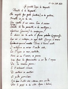 Manuscrito del poema "La quietud después de la tormenta" de Leopardi. 1829 (documentos ) de Giacomo Leopardi