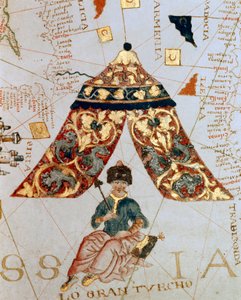 Detalle de un mapa de Giacomo de Maggiolo que representa al sultán Solimán I, llamado el Magnífico (1520-1566), conocido como 