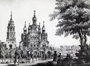 Iglesia de la Asunción y palacio Gagarin en Moscú, dibujo de Giacomo Quarenghi Domenico (1744-1817), impresión, Rusia de Giacomo Quarenghi