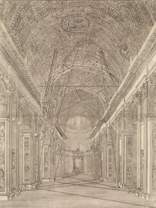 Andamios erigidos para la restauración de la bóveda en la Basílica de San Pedro: Vista general, ca. 1773 de Giacomo Sangermano