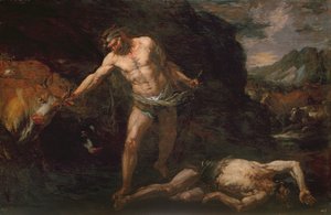 Hércules mata al gigante Caco y recupera el ganado de Gerión de Giambattista Langetti